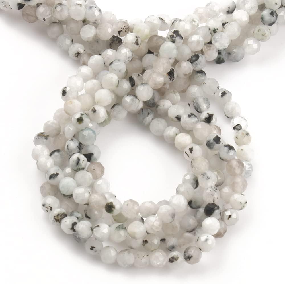 Song Xi 120pcs 3mm Natural Blackpoint Moonstone Gemstone Beads Faceted Round Loose Stone Beads for Jewelry Making