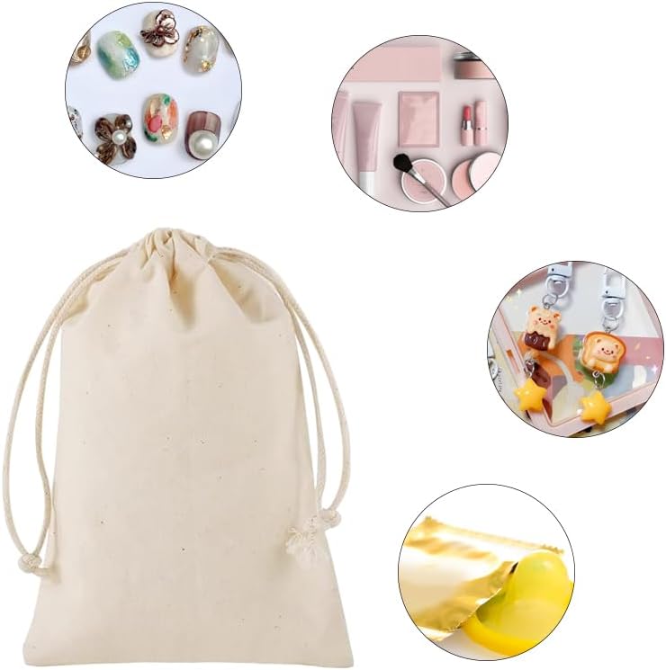 gobyhumm 50 Pieces Pure Cotton Drawstring Bags Muslin Bags Sachet Bag for Home Supplies (2.8 * 3.5")