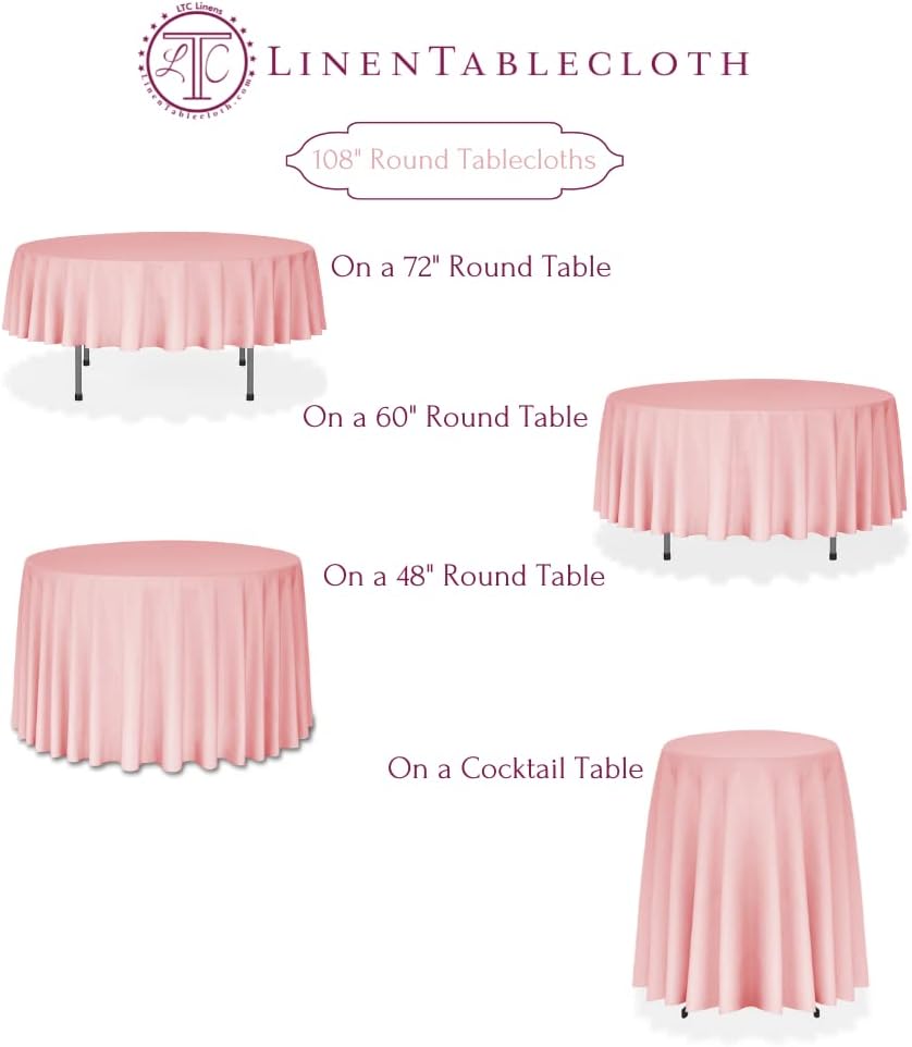 LTC LINENS 5 Pack 108 Inch Round Tablecloths Beige - Bulk for 48 Inch Round Table Floor Length - Wrinkle Resistant Polyester Fabric Cloth for Wedding