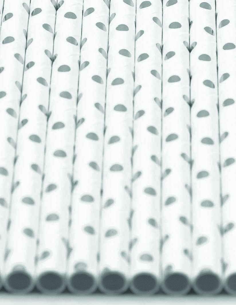 Pack of 300 Silver Polka Dot Foil Biodegradable 4-Ply Paper Drinking Straws (Compostable, Non-toxic, BPA-free)