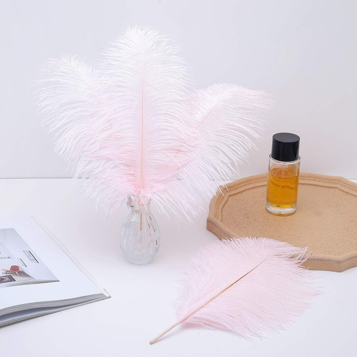 24pcs Natural Light Pink Ostrich Feathers 10-12inch (25-30cm) for Wedding Party Centerpieces,Flower Arrangement and Home Decoration.