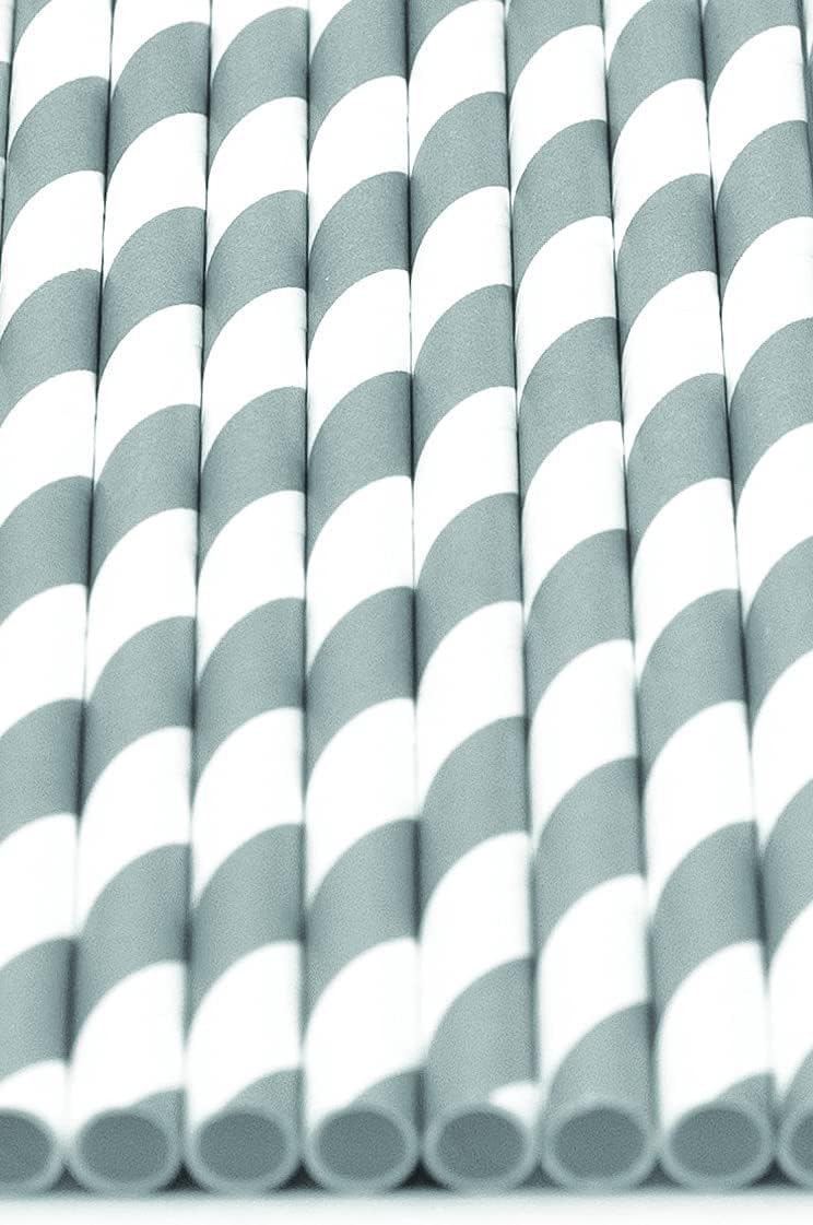 Pack of 900 Gray Swirls Biodegradable 4-Ply Paper Drinking Straws (Compostable, Non-toxic, BPA-free)