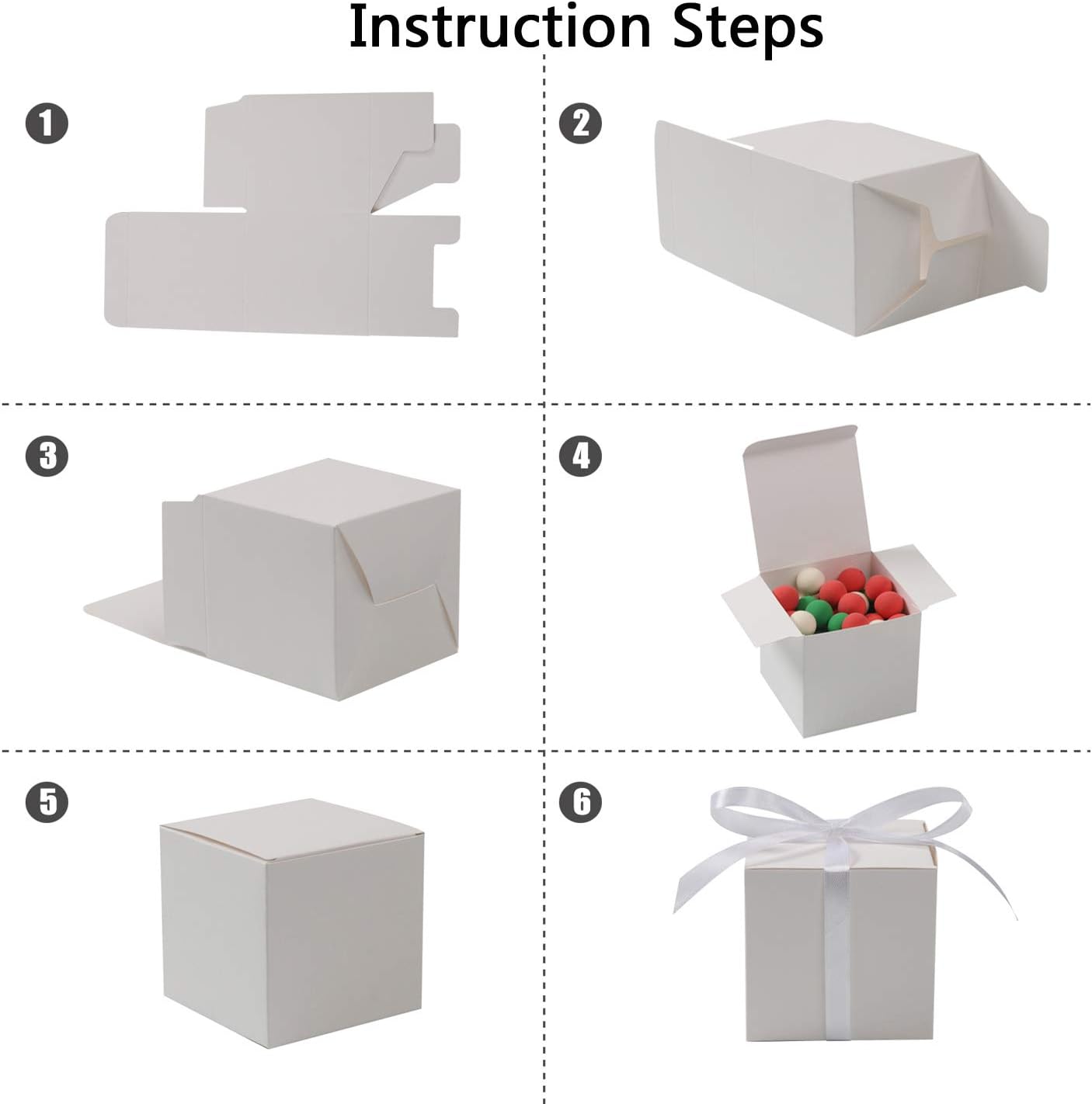 COTOPHER 60pcs Small Gift Boxes, Favor Boxes 2x2x2 inches Paper Gift Boxes with Ribbons Candy Box for Wedding Favors Baby Shower Bridal Shower Birthday Party (White)