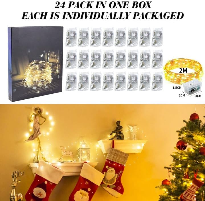 ZGWJ 24 Pack Fairy Lights Battery Operated, 7ft 20 Mini LED Fairy String Lights Silver Wire 3 Modes for DIY, Parties, Wedding, Bedroom, Halloween Christmas Decoration Warm White