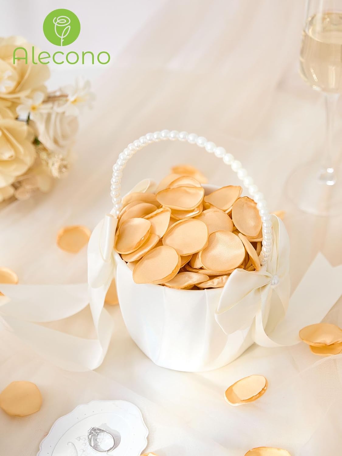 Alecono π²π¬π¬πππ¨ Silk Rose Petals, Fake Champagne Golden Petals for Wedding Proposal Flower Girl Basket, Flower Petals to Throw at Wedding Birthday Party Decoration
