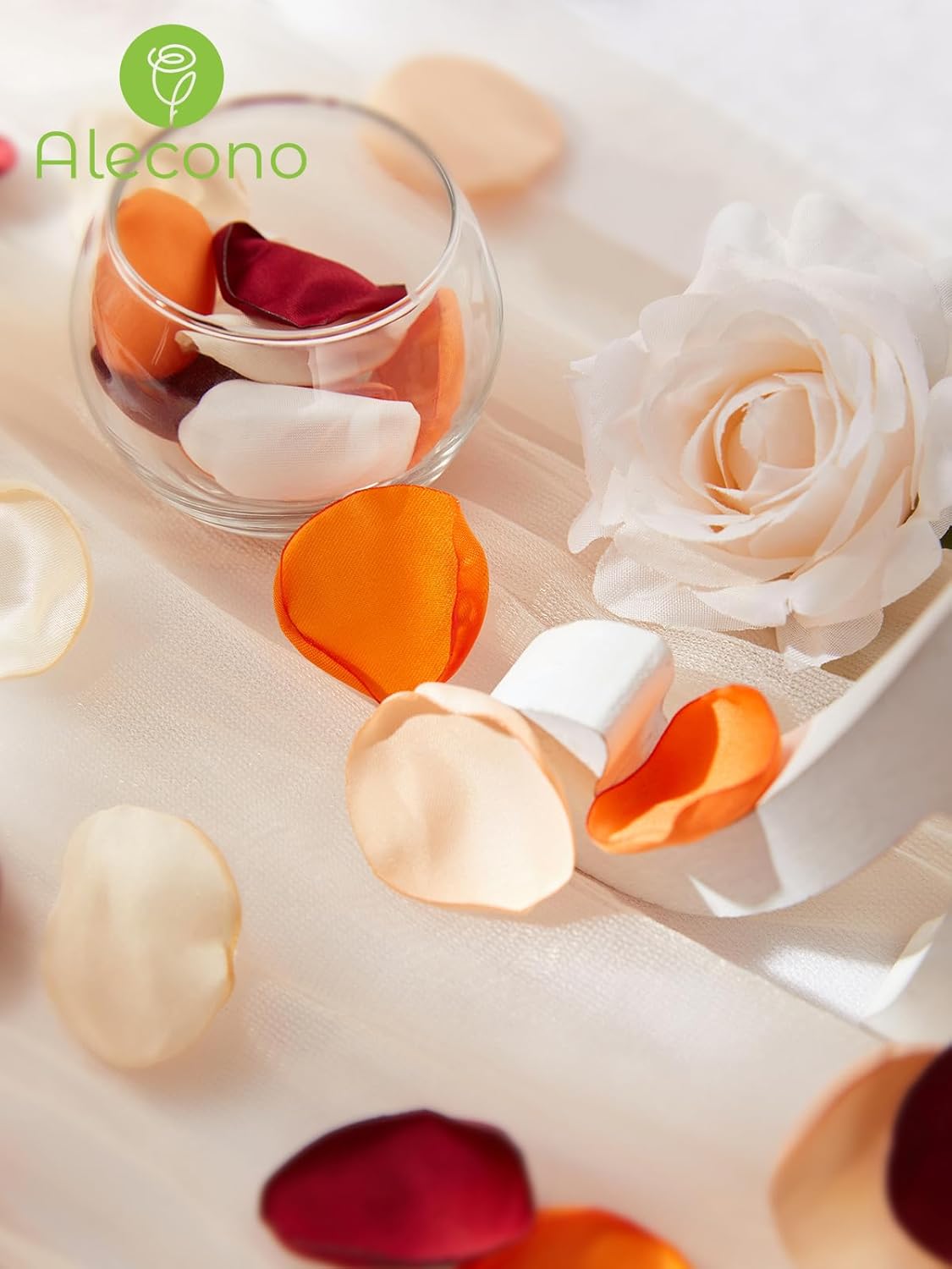 Alecono 400 pcs Silk Rose Petals, Faux Rose Flower Petals for Wedding Flower Girl, Orange Fall Fake Silk Petals Artificial Flower Petals for Bridal Shower