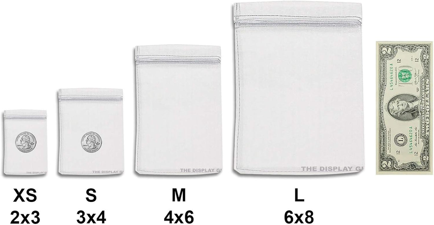 TheDisplayGuys 48-Pack 6x8 Silver Sheer Organza Gift Bags with Drawstring, Goodie Bags for Jewelry, Candy, Treat, Wedding Favors Small Mesh, Mother's Day, Father's Day