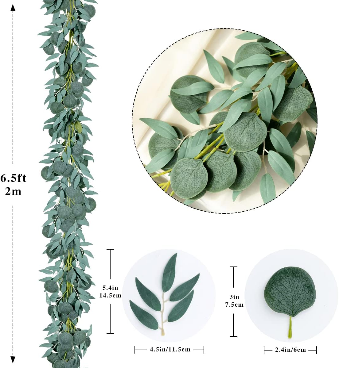 Kisflower 5 Pack 6.56FT Green Eucalyptus Garland for Decoration Table with Willow Leaves Greenery Garland Fake Hanging Plants Vines for Wedding Arch Decor Party Room Home Garden Office Wall Decor