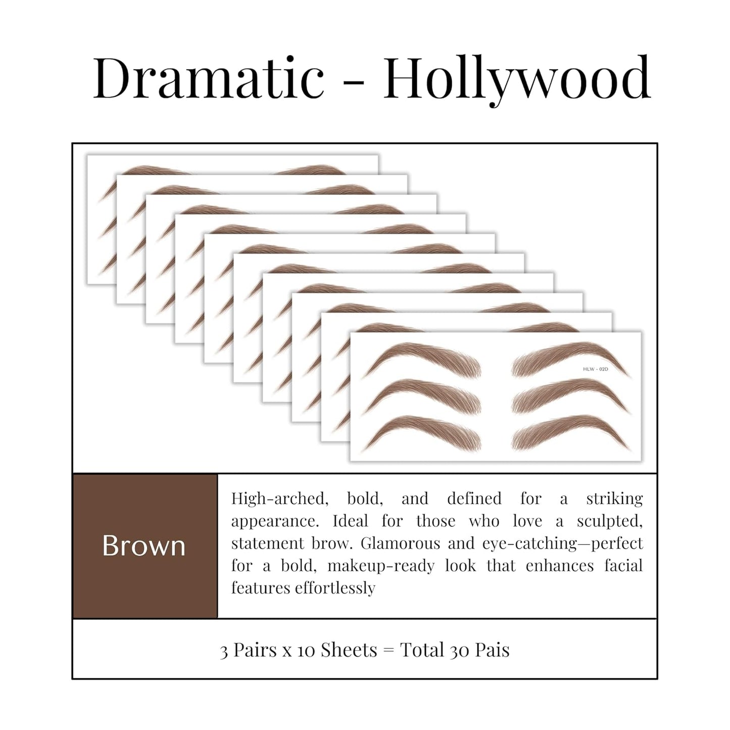 Bliss and Beyond USA Eyebrow Tattoo Stickers Waterproof – 30-Pair Deluxe Box | Realistic Hair-Like Temporary Brows for Alopecia, Cancer, and Hair Loss (Brown, Dramatic Hollywood)