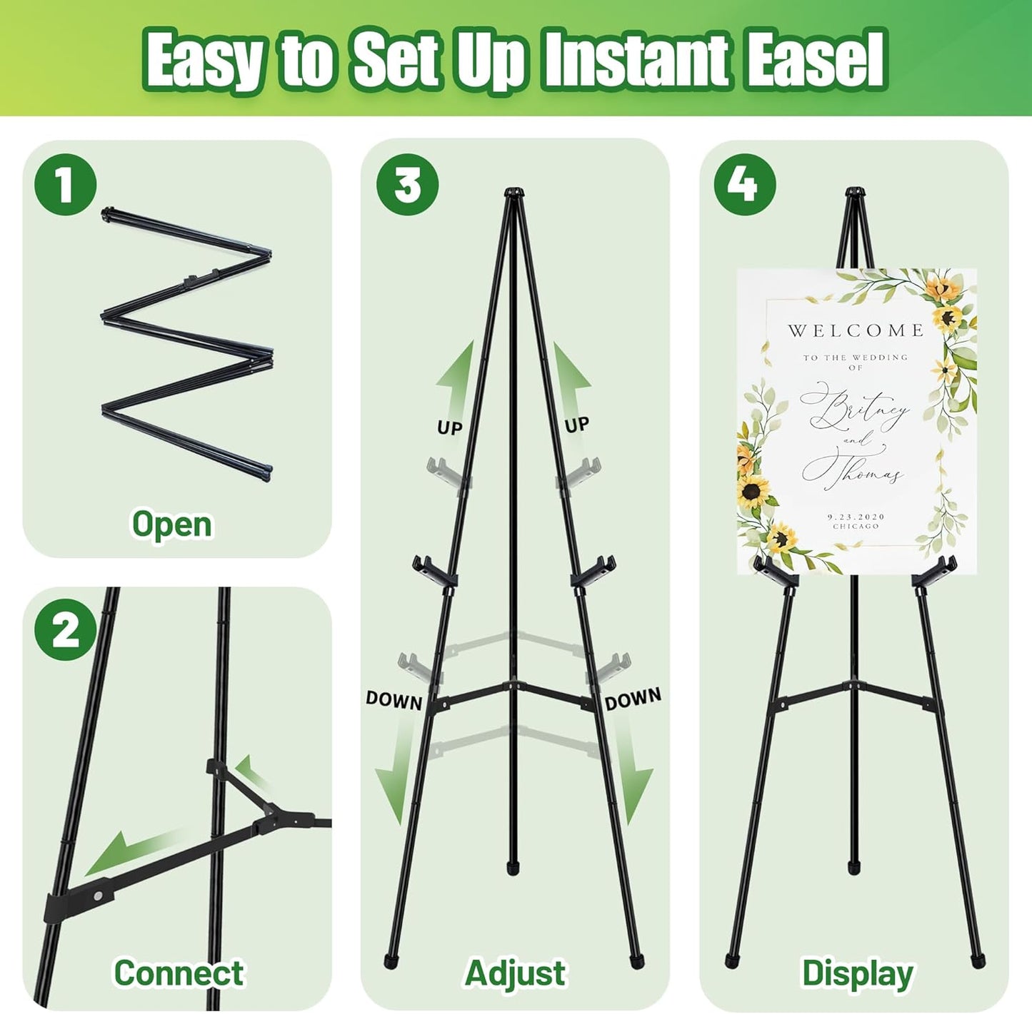 2Pcs Easel Stand for Sign - 63" Display Easel for Wedding Sign Stand Poster Stand, Lightweight Poster Easel for Painting, Folding Portable Easel Stand with Carrying Bag, Black