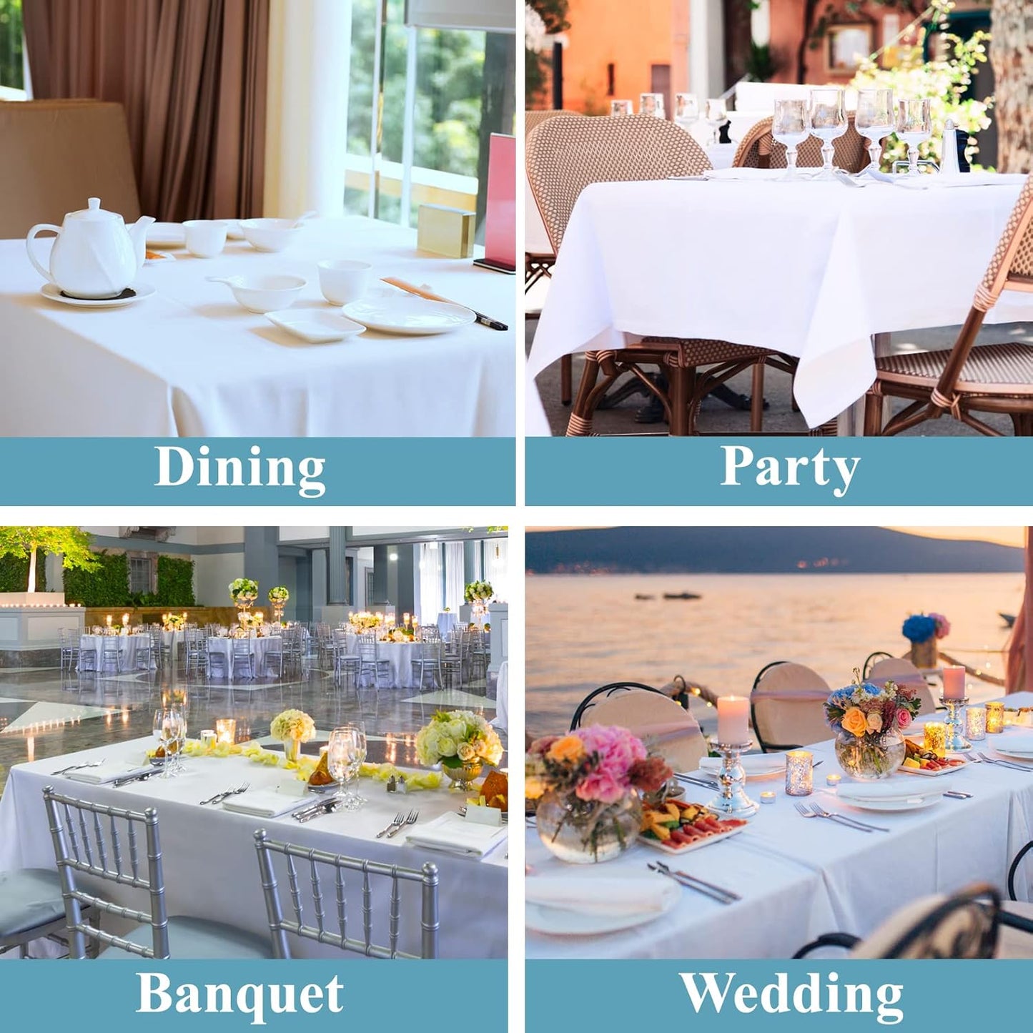 VidaFete Tablecloth 90 * 156inch Rectangle Table Cloth Polyester, Stain Wrinkle Resistant Polyester Dining Table Cover for Kitchen Dinning Party Wedding Rectangular Tabletop Buffet Decoration(White)