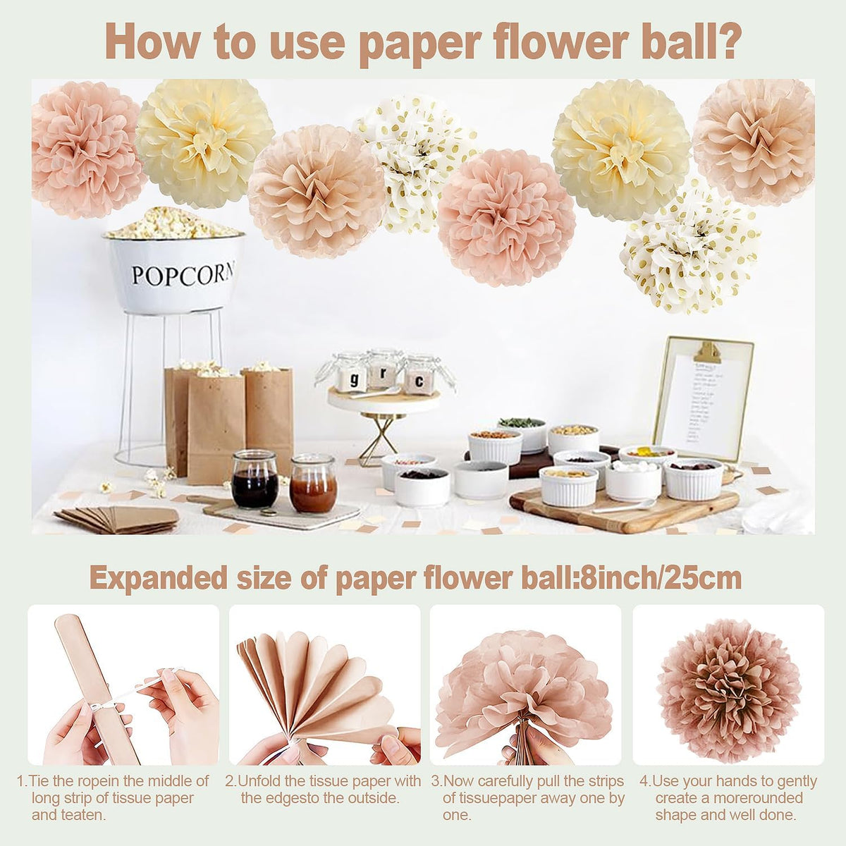 Rose Gold Birthday Party Decorations Kits with Happy Banner,Cake Topper,Hanging Swirls,Tissue Paper Pompoms,Paper Tassels Garland,Confetti Balloons for Women Girls Birthday Party