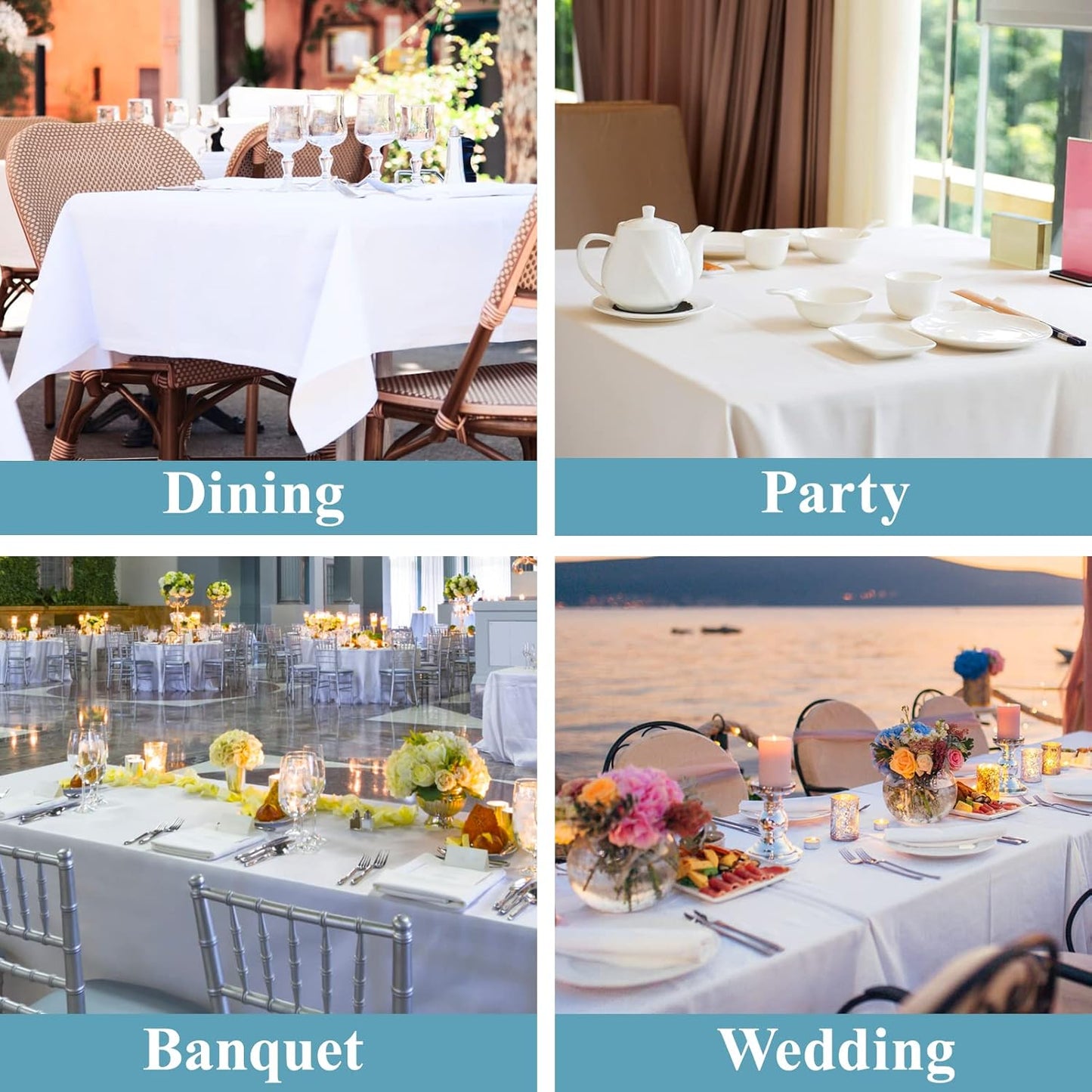 VidaFete 60*84inch Rectangle Tablecloth Polyester Table Cloth,Stain Resistant and Wrinkle Polyester Dining Table Cover for Kitchen Dinning Party Wedding Rectangular Tabletop Buffet Decoration(White)