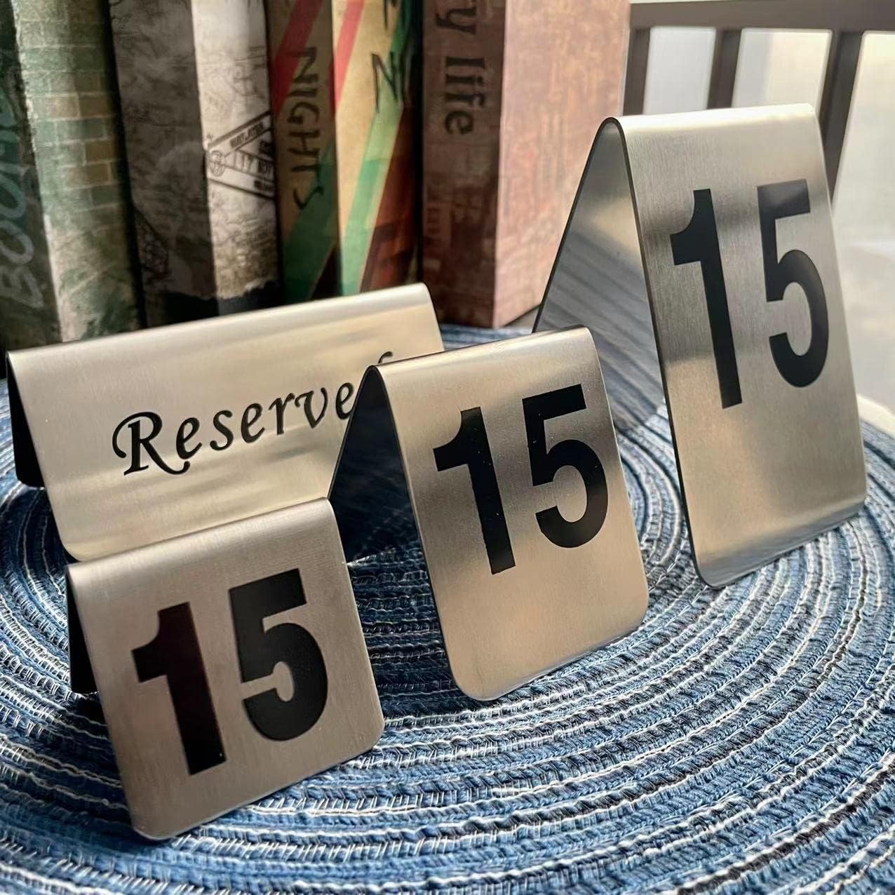 10 Pcs Metal Place Cards Stackable Tent Style Table Numbers,Place Card Holders for Celebration Wedding Party Restaurants Cafes Bars Gatherings meeting Room Board Game Serial (Medium 41-50, Black)