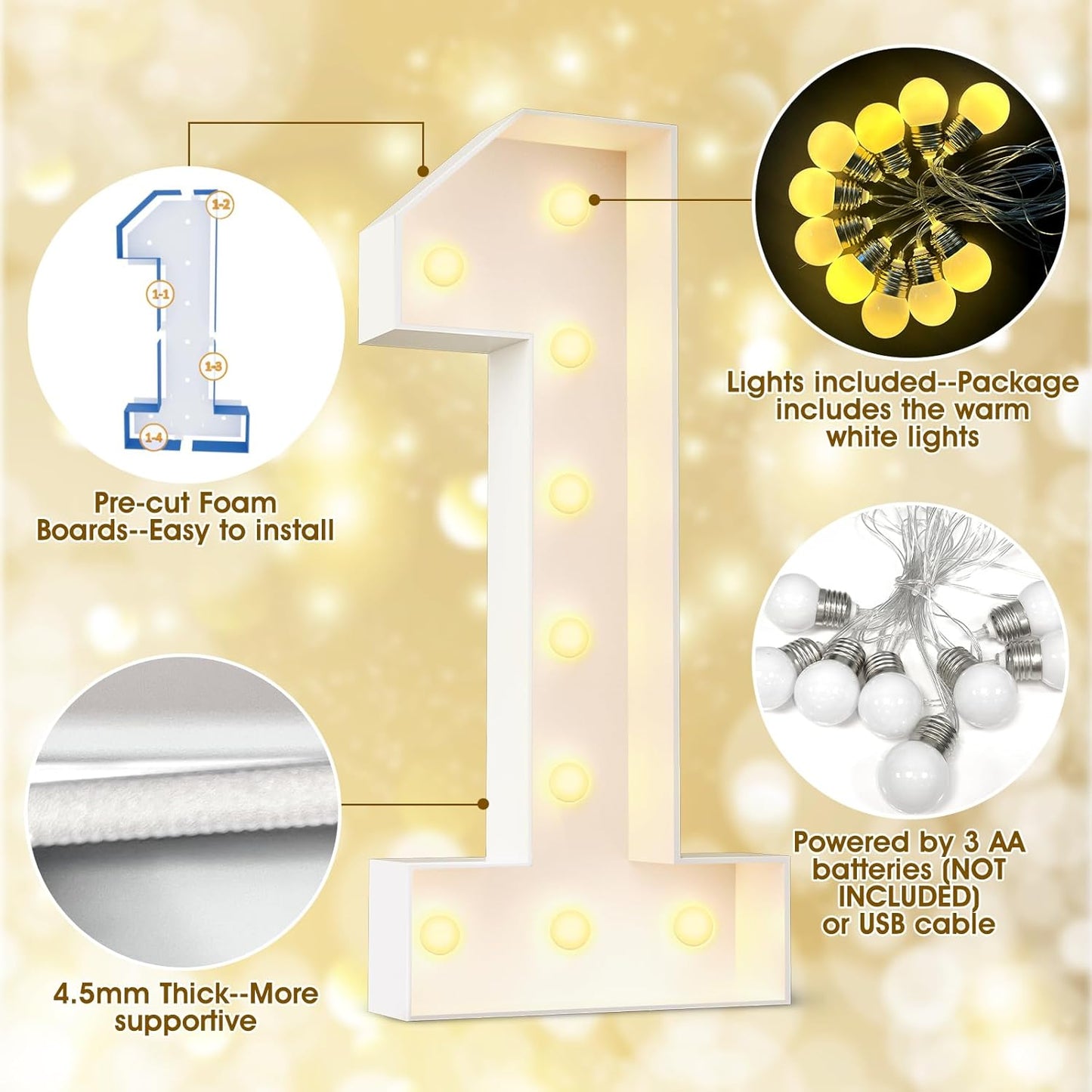 Ledido 4FT Marquee Light Up Letters Large Light Up Letters for Party Decoration, Marquee Letter for Birthday Graduation Baby Shower Wedding, Pre-cut Foam Board Assembly Required Letter N