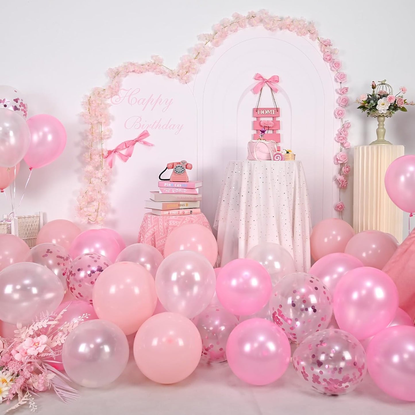 Balloons Pink and White, 60 Packs 12 Inch Light Pink White Balloons with Confetti Balloons for Birthday Party Decorations Girl Women, Wedding, Christening Baby Shower Party, Bridal Shower