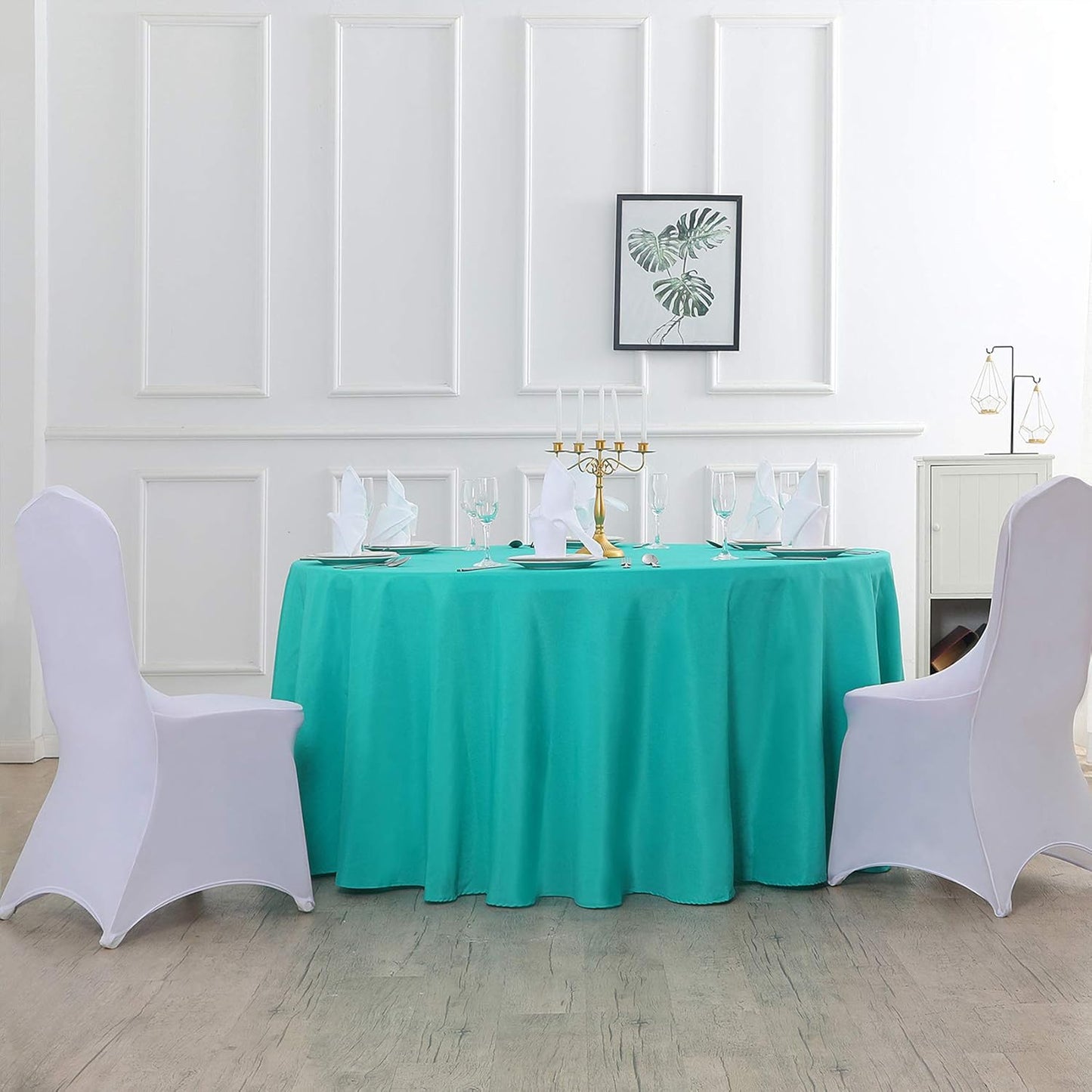 Cupuamon 132 inch Round Tablecloth Washable Polyester Table Cloth Decorative Table Cover for Wedding Party Dining Banquet(132 inch,Turquoise)