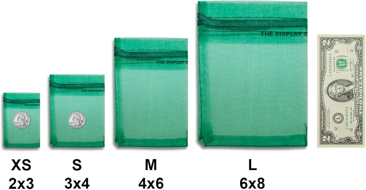 TheDisplayGuys 100-Pack 3x4 Dark Green Sheer Organza Gift Bags with Drawstring, Jewelry Candy Treat Wedding Party Favors Mesh Pouch
