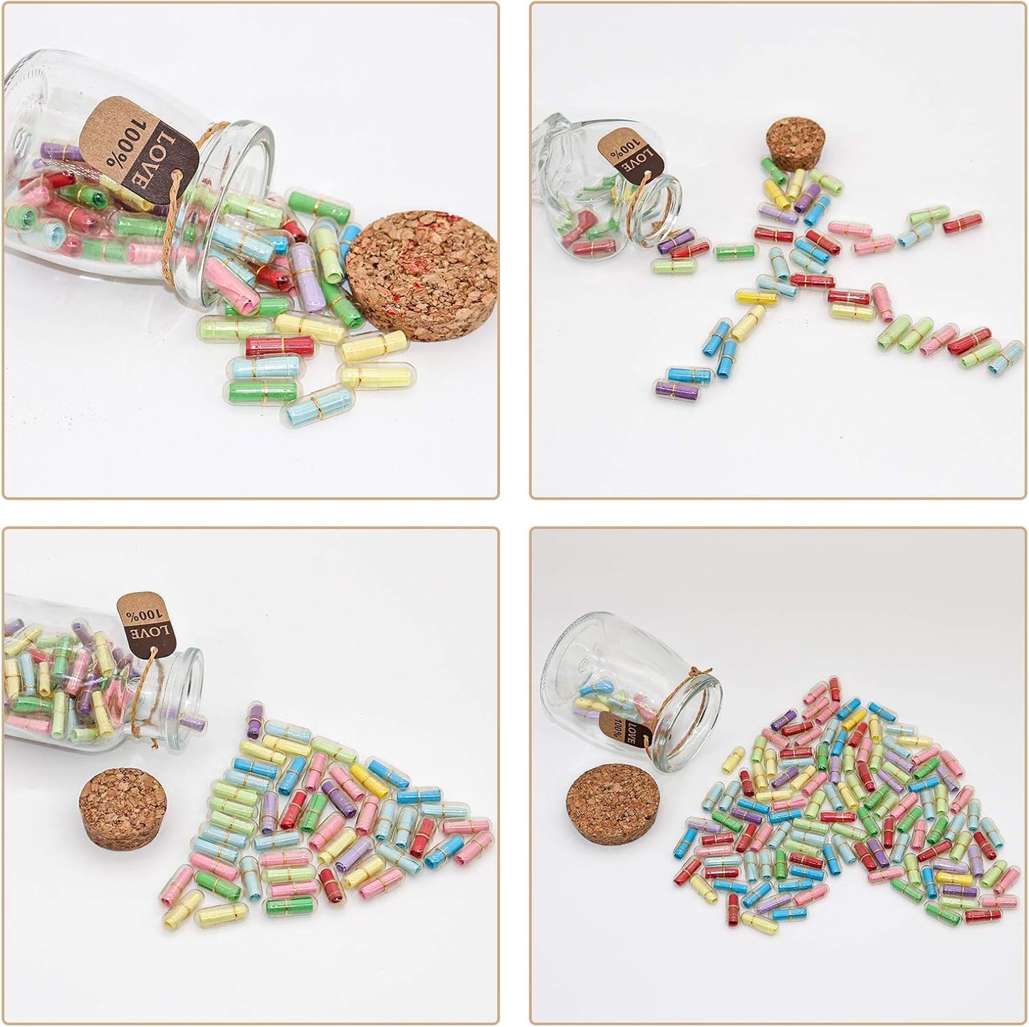 Capsule Letters Message in a Bottle - Cute Things Gifts for Boyfriend Girlfriend - Love Letter for Anniversary, Birthday,Valentines Day, Mother's Day Gift (Mixed Color 50pcs)