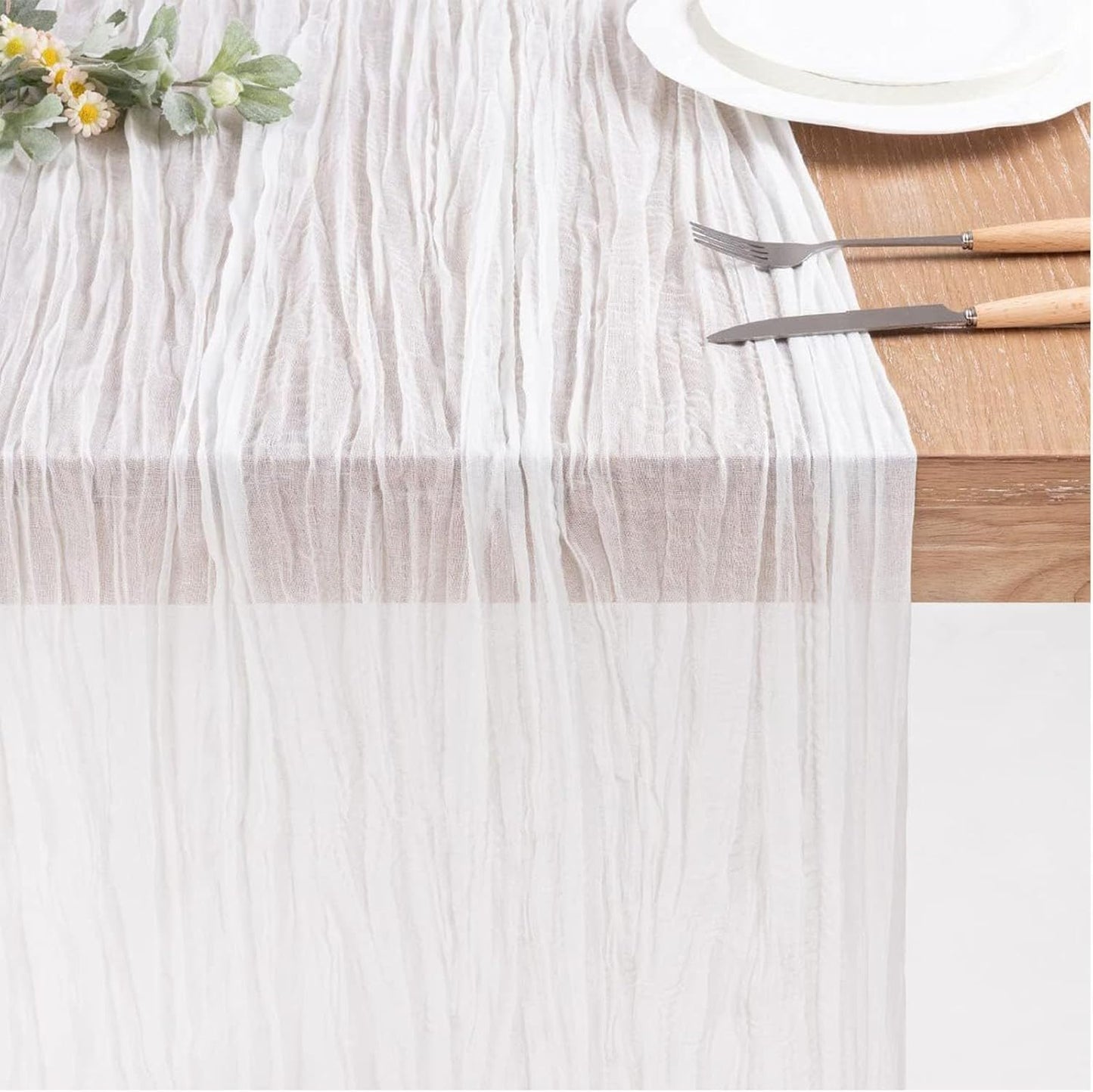 6 Pack White Cheesecloth Table Runner 21x120 Inch Boho Wrinkled Sheer Romantic Gauze Decor for Wedding, Bridal Shower, Birthday Party