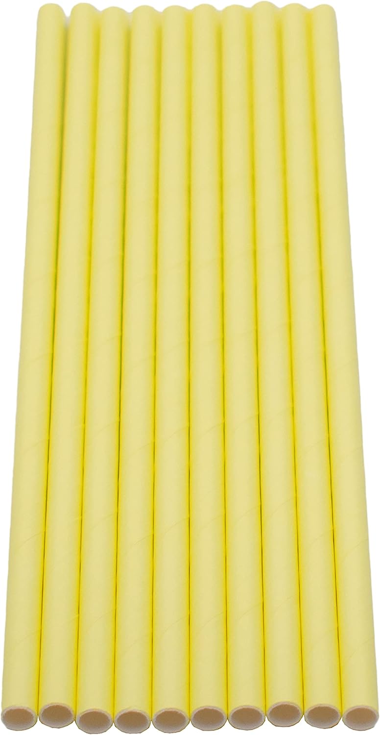 Pack of 300 Pastel Yellow Biodegradable 4-Ply Paper Drinking Straws (Compostable, Non-toxic, BPA-free)