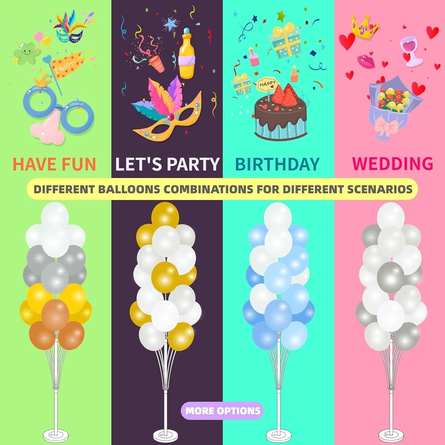 Balloon Column Kit Set of 2 With Confetti Balloons Included - Metallic Purple Balloon Tower with Stand, Base, and Pole,Backdrop Decoration for Wedding, Baby Shower, Birthday Party, Bachelorette Party