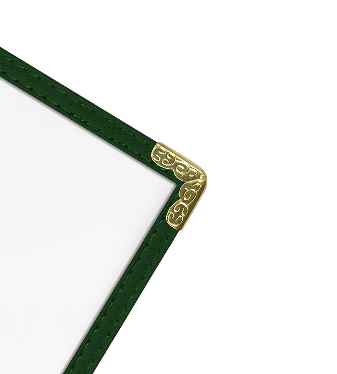 Goodsmart Restaurant Menu Covers – 25 Pack Green 4-View, Side-Loading Menu Holders, Vinyl & Plastic Café Menu Covers, Clear Menu Sleeves, Fits 5.5" x 8.5", Leather-Style Design, Gold Corners