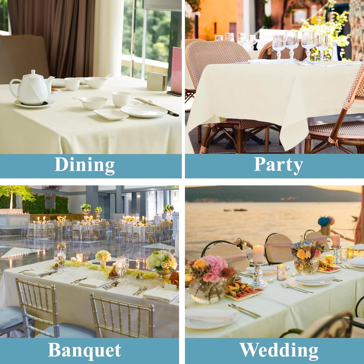 VidaFete Tablecloth 10 Pack 90 * 132inch Rectangle Table Cloth Polyester, Stain Wrinkle Resistant Polyester Dining Table Cover for Kitchen Dinning Party Wedding Rectangular Buffet Decoration(Ivory)