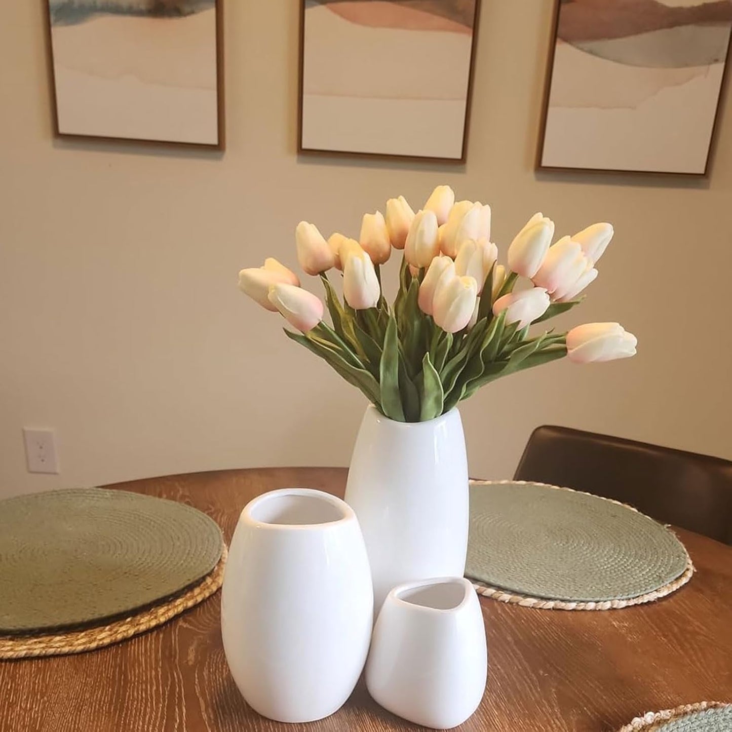 hjn Ceramic Vase Set of 3 White Flower Vase for Home Decor, Modern Decorative Vases for Flowers/Ideal Shelf Decor/Table/Living Room/Kitchen/Office-White