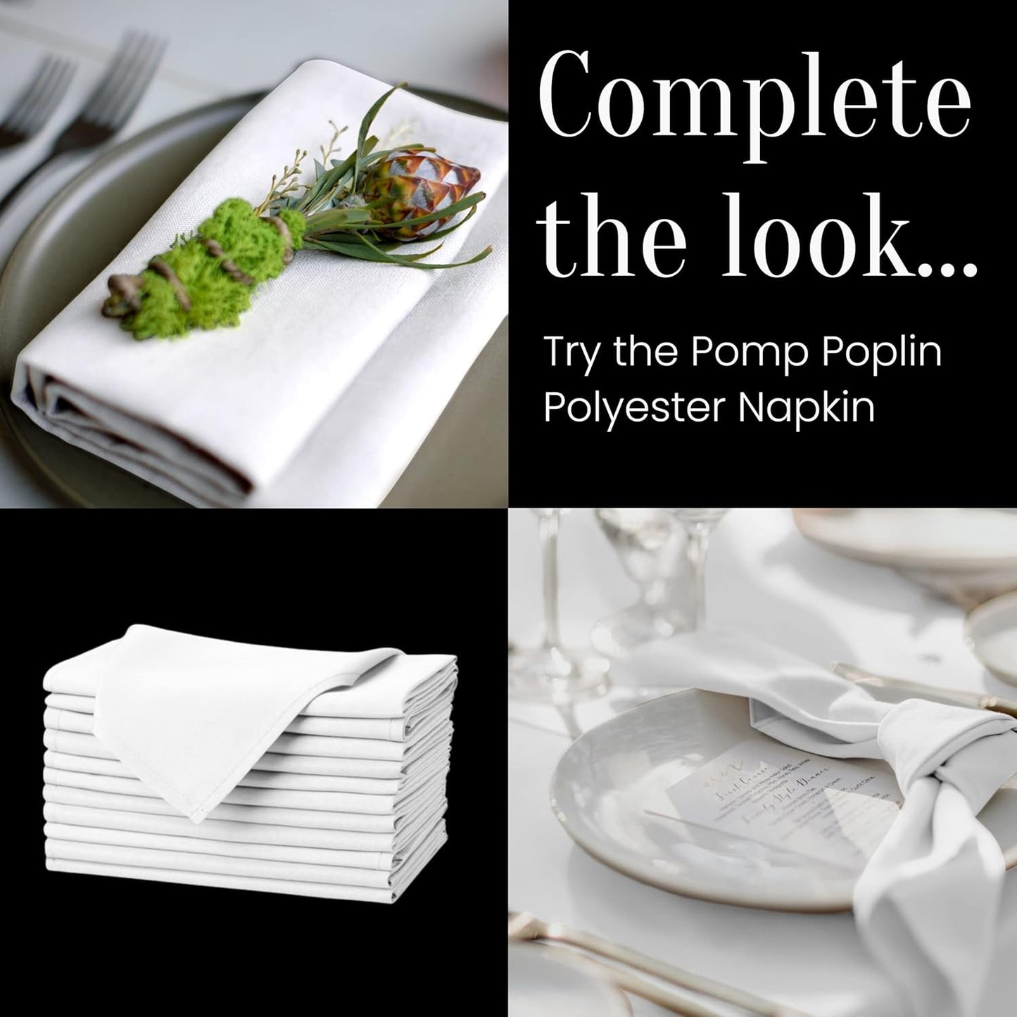 Pomp Black 60" x 84" Poplin Polyester Tablecloth (4 Pack) | Wrinkle + Stain Resistant Easy Care Premium Fabric | Fits 5FT Rectangle Table