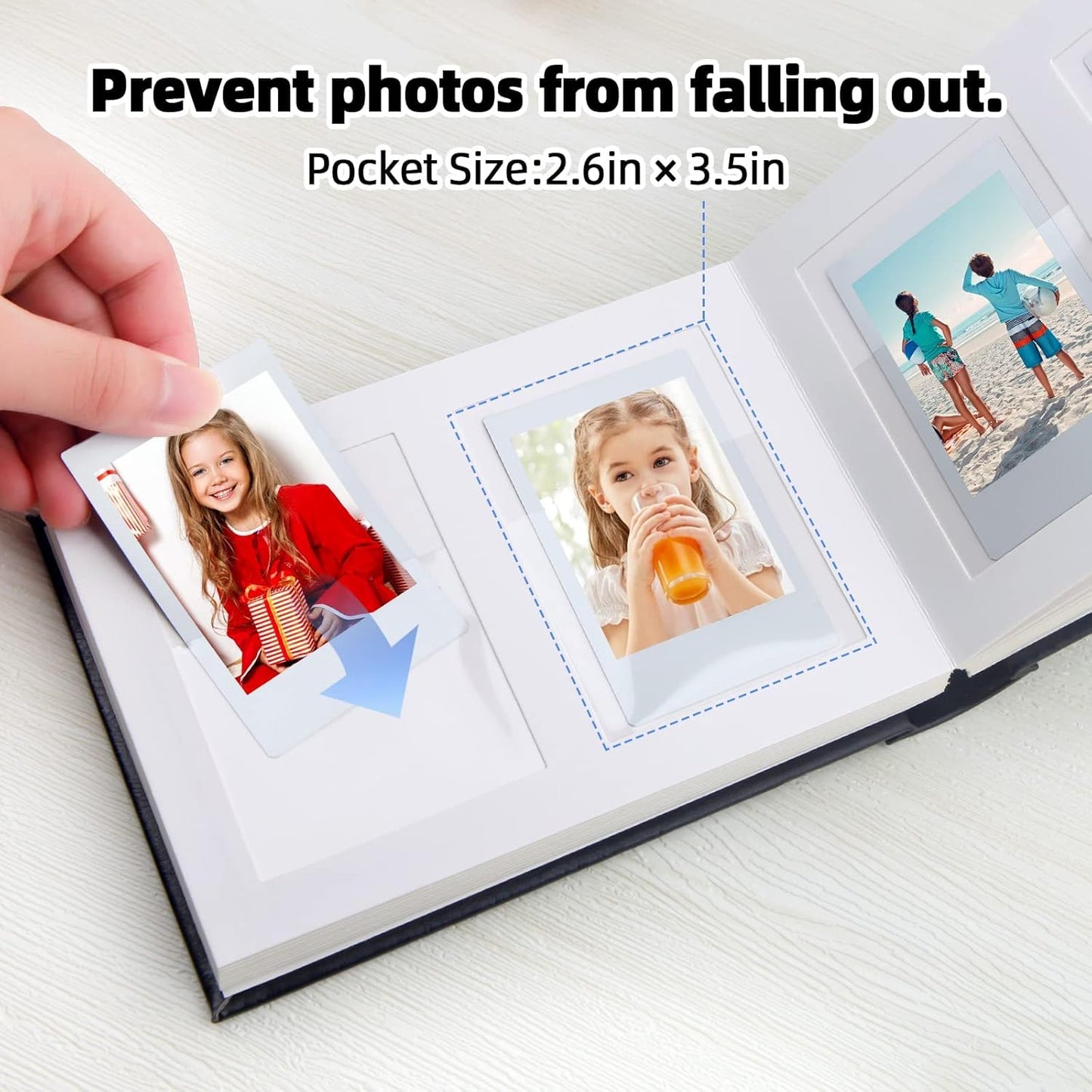 64 Pocket Mini Photo Album with Writing Space,Faux Leather Cover, Compatible with 2x3 Inch Polaroid Pictures and Fujifilm Instax Mini 12 11 9 99 8 7+ 40 Evo Instant Film(Black)