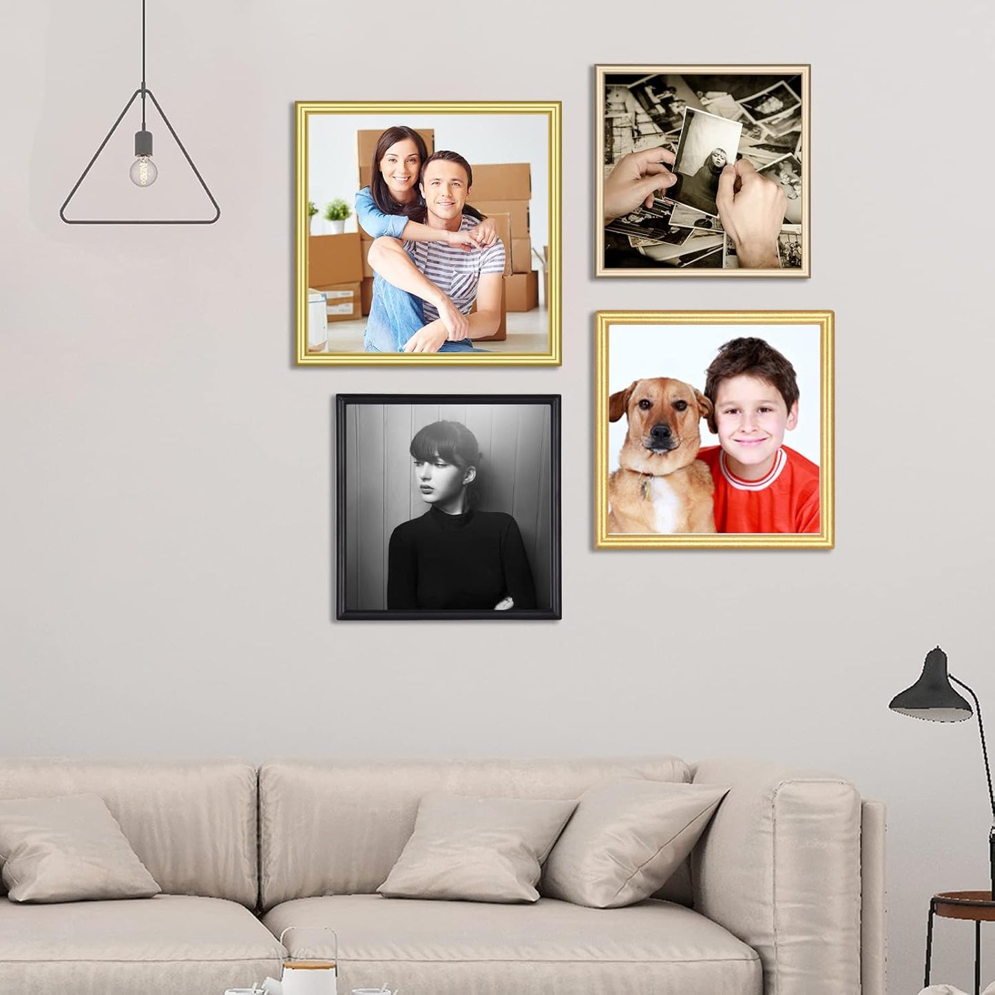 4x4 Picture Frame Matte Gold Modern Simple Thin Aluminum Metal Photo Frame with HD Real Glass, Display for Tabletop and Wall Collage. (2 Pack)