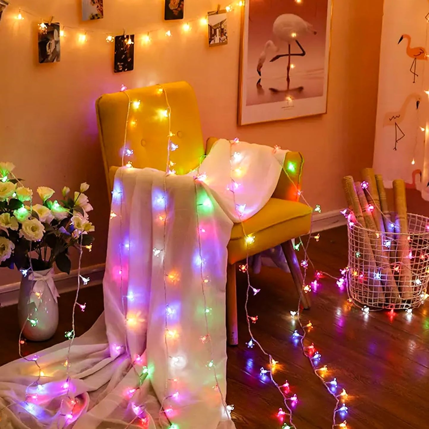 Flower Fairy String Lights, 33ft 100 LED Cherry Blossom Plug in Easter Christmas Tree Hanging Décor Lamp, Garden Bedroom Indoor Decorations for Fence, Wedding Birthday Party (Multicolor)