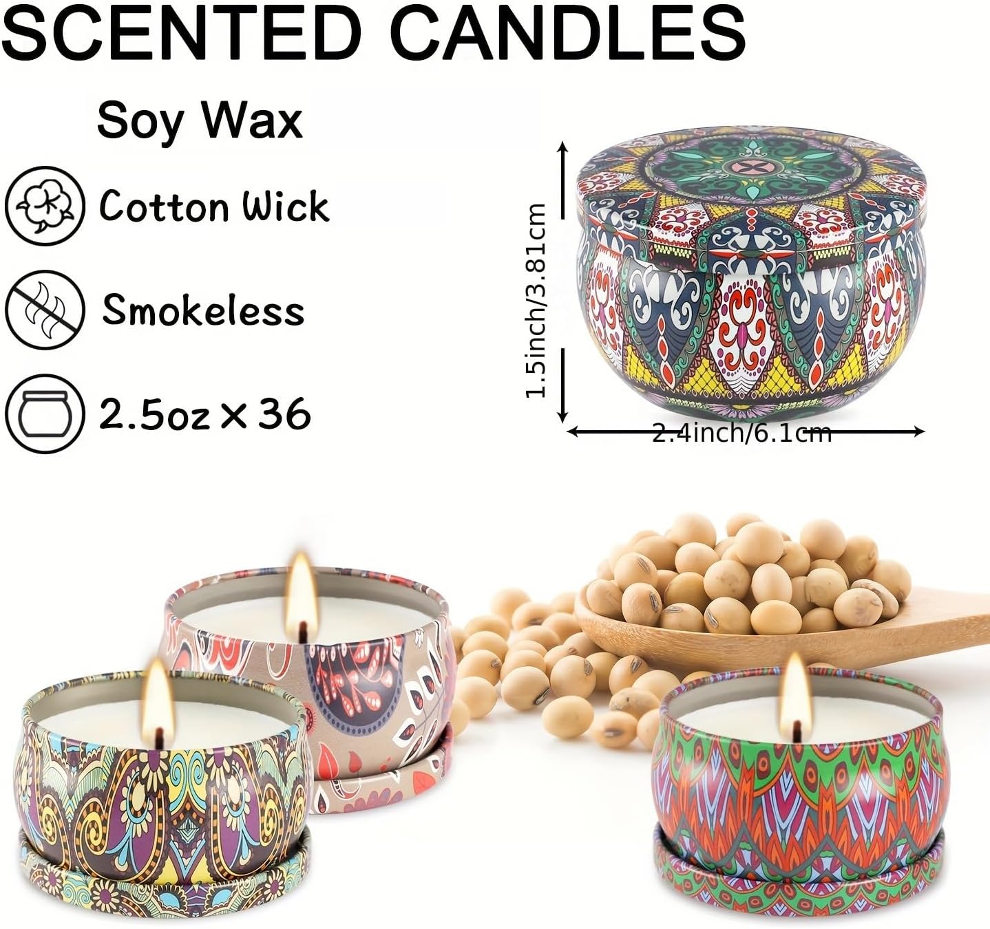 Scented Candles Gifts Set of 36 โ 2.5oz Aromatherapy Travel Tin Candles, Relaxing Fragrances for Home, Spa, Gifts for Family, Friends, Teachers, Thank You Presents (Assorted Scents).