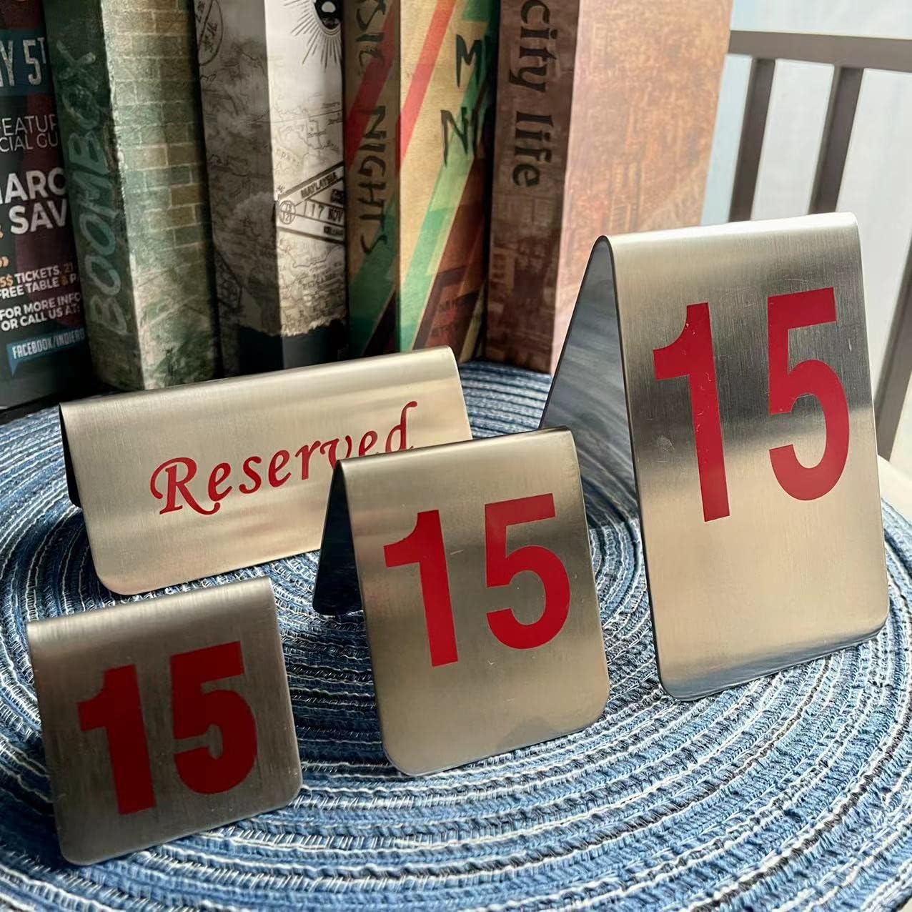 10 Pcs Metal Place Cards Stackable Tent Style Table Numbers,Place Card Holders for Celebration Wedding Party Restaurants Cafes Bars Gatherings meeting Room Board Game Serial (Medium 11-20, Red)