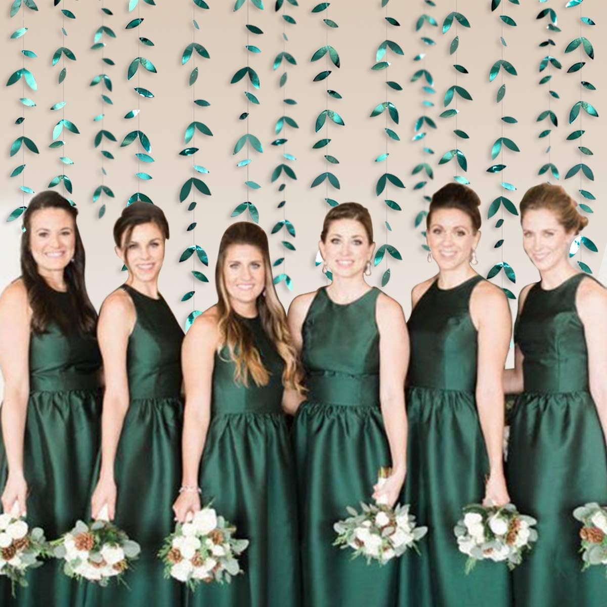 PinkBlume 52 Ft Dark Green Leaf Garland, Emerald Turquoise Paper Hanging Leaves Streamer, Teal Aqua Green Banner for Wedding, Bridal Shower, Engagement, Party Decorations