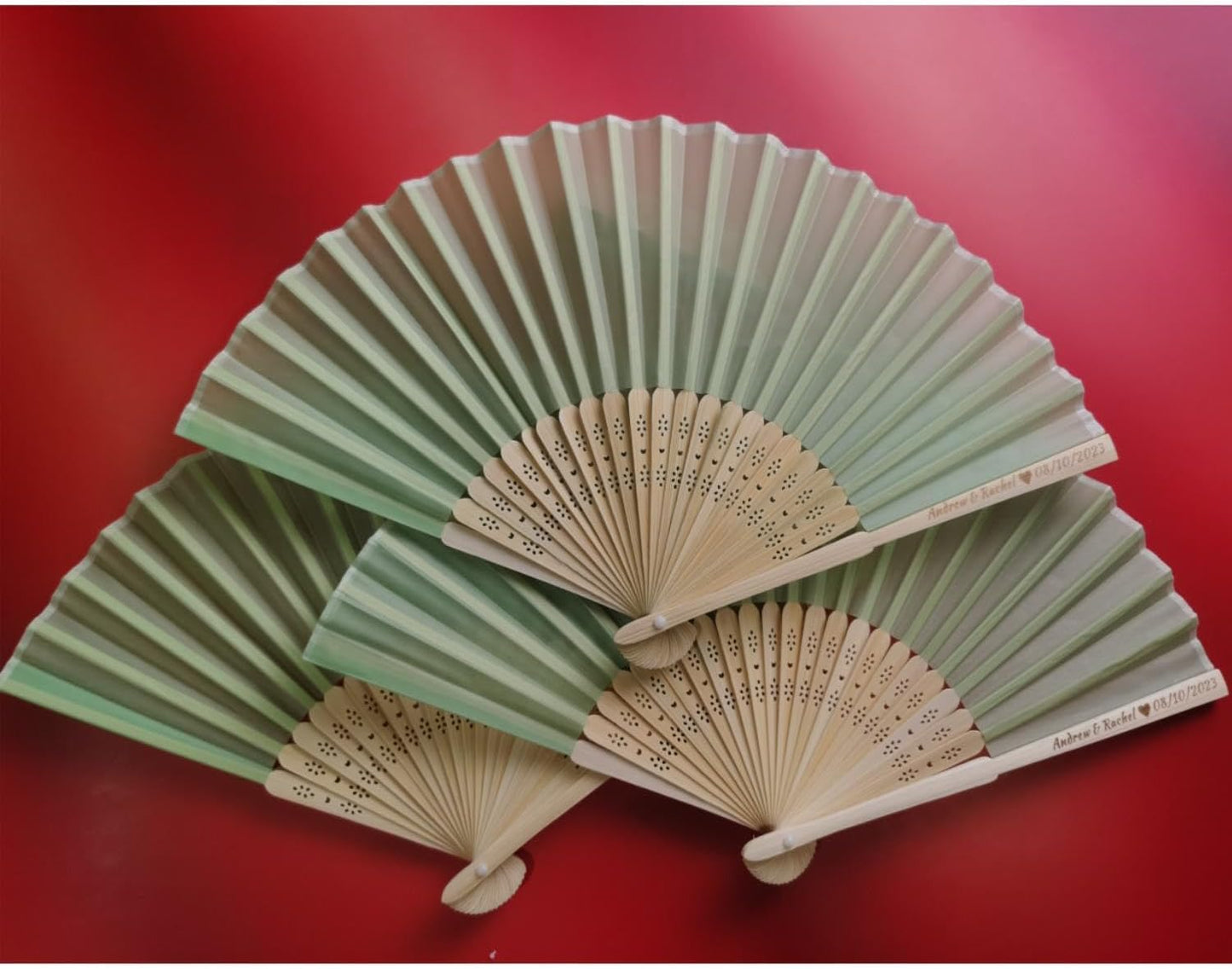 Personalized Wedding Fans Handheld Folding Fans (80Pcs) - Custom Engraved Green Silk Fans for Bridal Shower Favor/Baby Shower Favor, Birthdays Party Gifts/Gifts for Party Guests