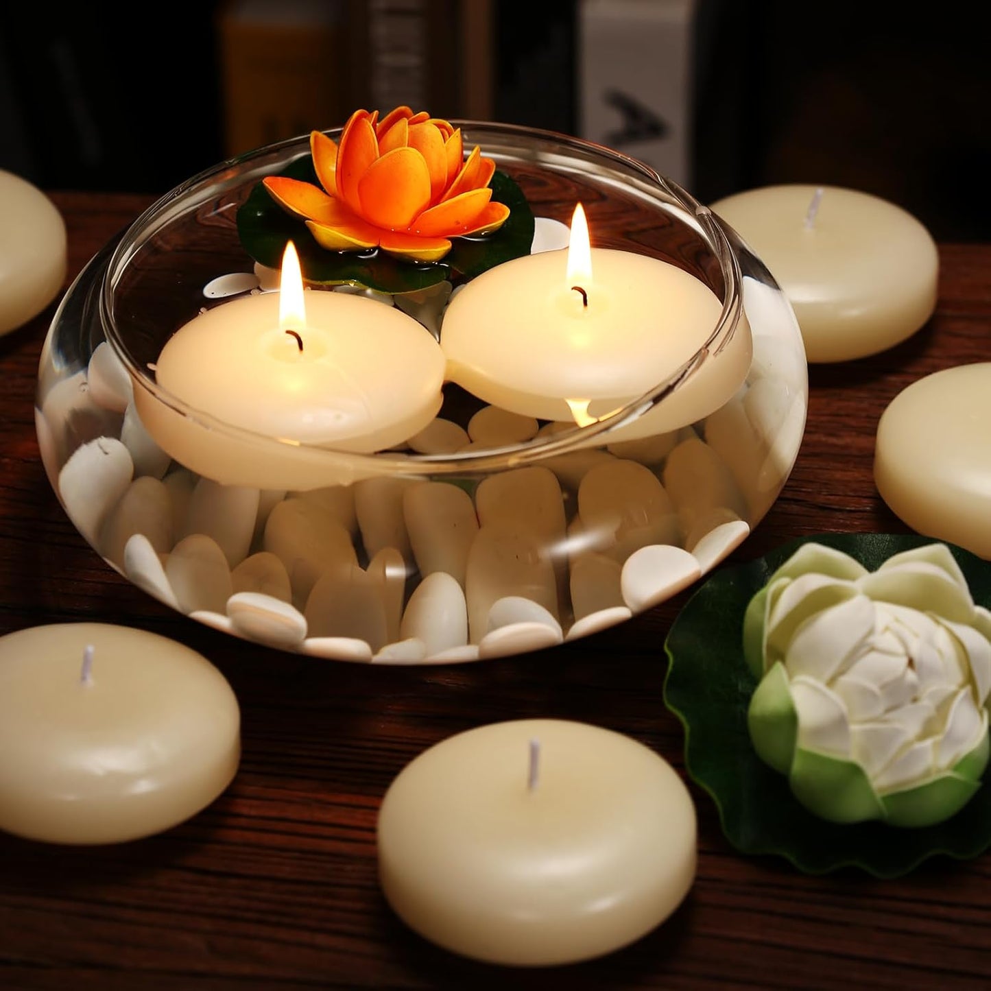 12 Pack Floating Candles, 3” Ivory Unscented Dripless Wax Burning Candles, for Weddings, Party, Cylinder Vases, and Home Decorations…