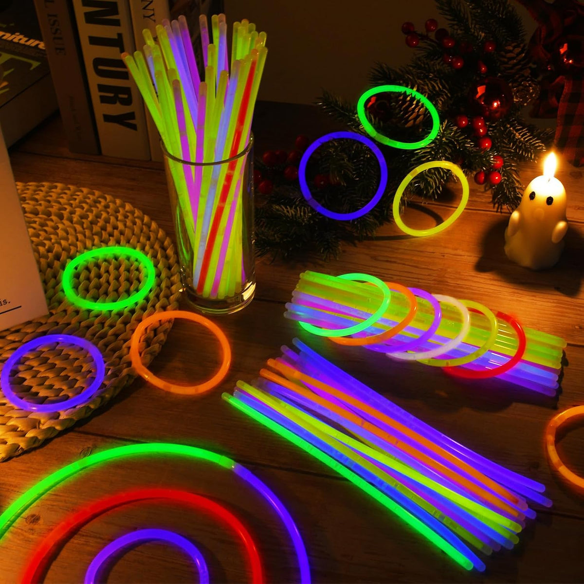 60 Pack 8” Red Glow Sticks Bulk Bright Glow Sticks with 60 Connectors 20 Heart Glasses Glow In The Dark Party Supplies Neon Party Decorations Glow Bracelet Glasses for Holiday Carnival(Red)