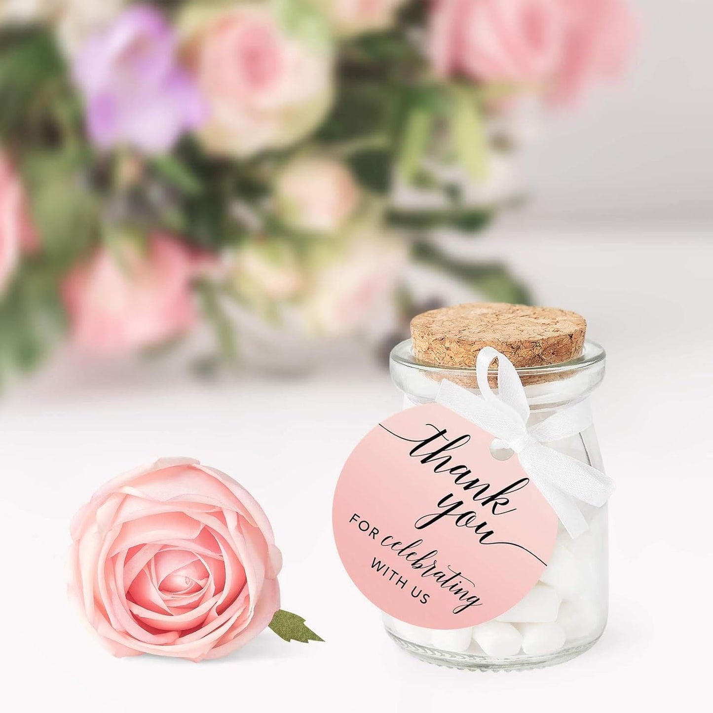Andaz Press Blush Pink Rose Elegant Party Collection, Round Circle Tags, Thank You for Celebrating with US, 24-Pack, Favors Decor