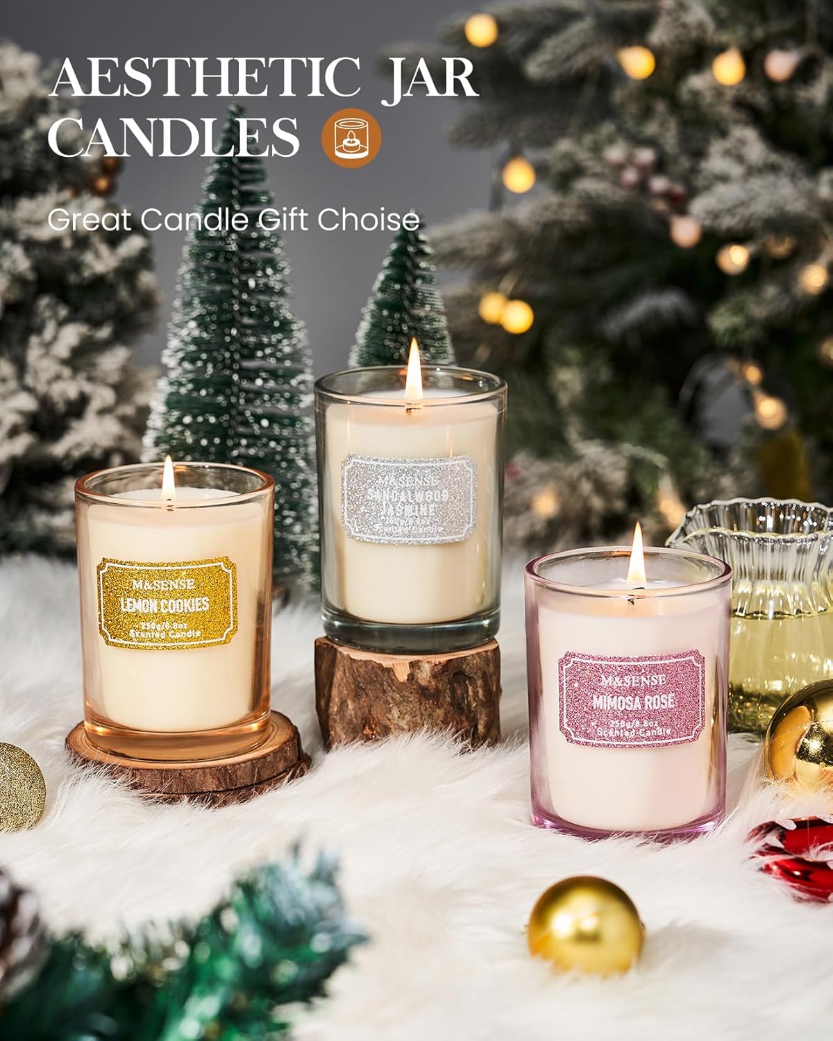 M&SENSE Lemon Scented Candle, Classic Size 8.8 oz Glitter Jar, Holiday Gifts for Women, Strong Scented Natural Soy for Winter Home Decor, 50 Hours Long Burning