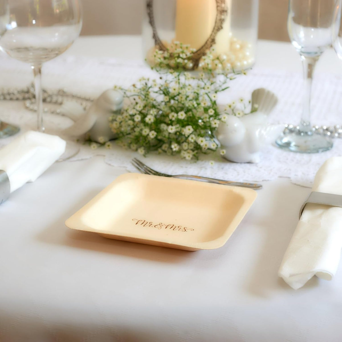 Mr. and Mrs. Disposable Wedding Plates β Rustic, Compostable Alternative to Plastic Plates for Wedding Receptions, Engagement Parties, and Rehearsal Dinners (Appetizer, 50-Pack)