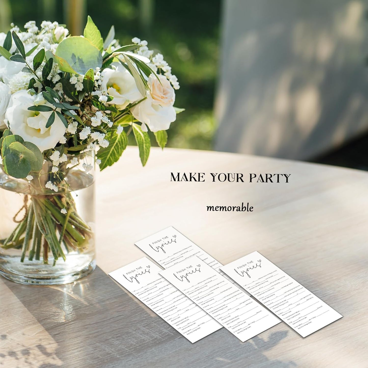Bridal Shower Games, Finish the Lyrics, 25Pcs 4x9inch Minimalist White Double-Sided Bridal Game Cards with 1 Answer Key, Wedding Shower Games for Guests, Engagement Bachelorette Party Supplies - A09