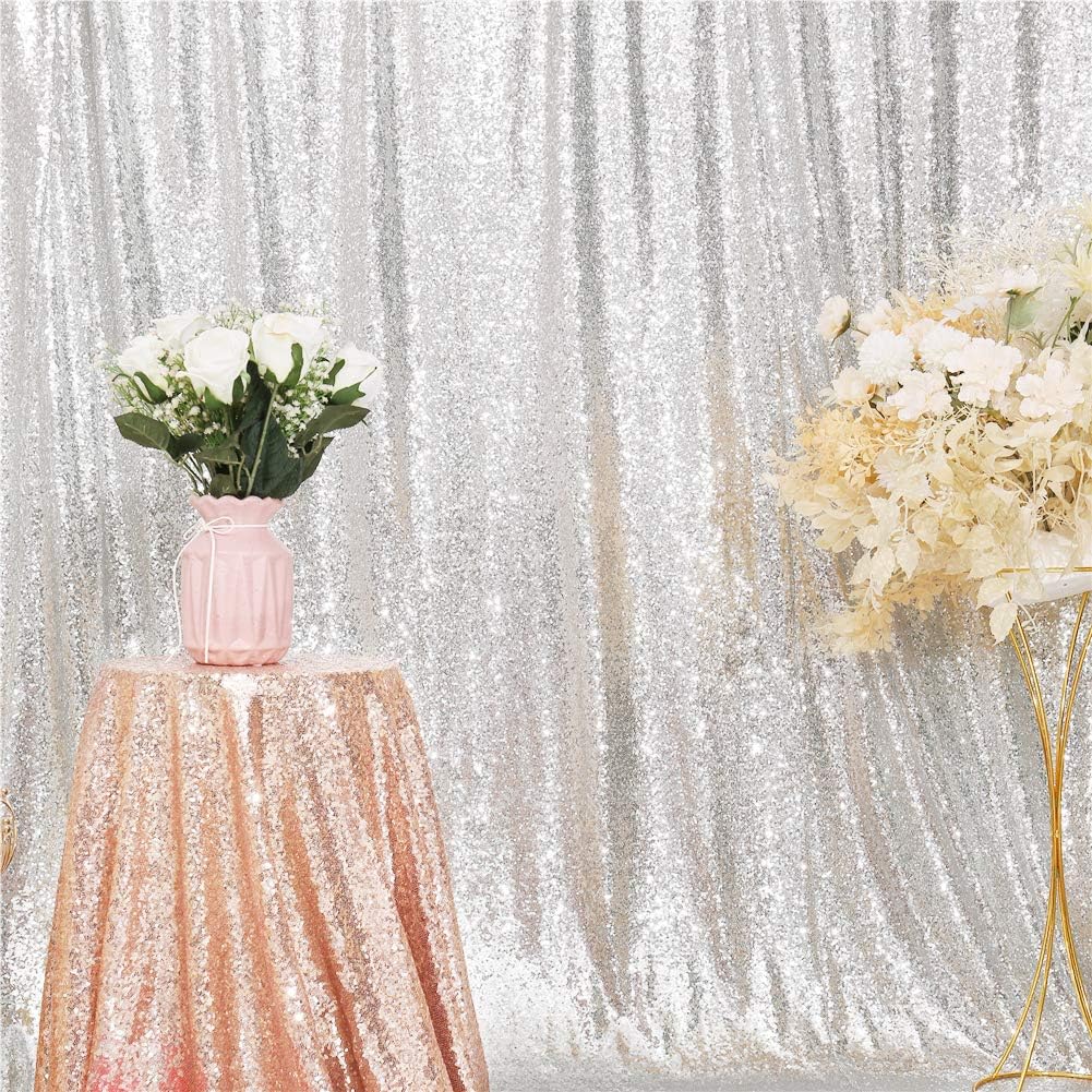 Eternal Beauty Silver Sequin Backdrop, 10x10 Ft Glitter Background Curtains for Shimmer Photography Party Wedding Birthday Back Drop Decor