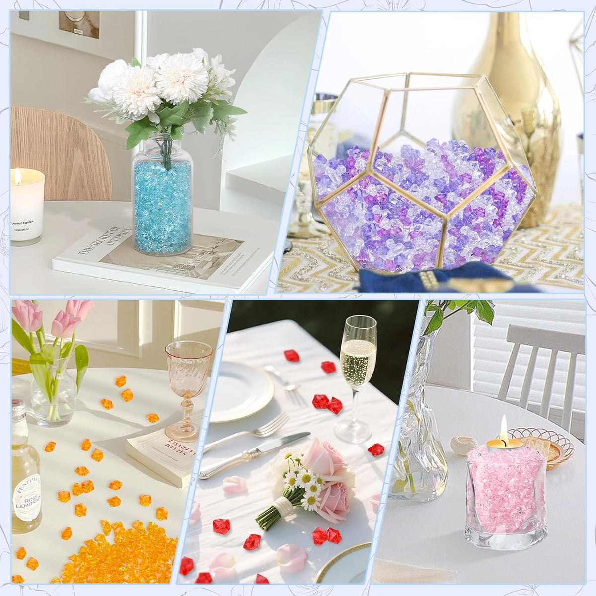 LAIDANLA 500PCS Mixed Purple Acrylic Gems Vase Fillers Fake Ice Cubes Plastic Diamonds Fake Crushed Rocks for Centerpiece DIY Party Table Scatter Prop Wedding Decoration Accessories