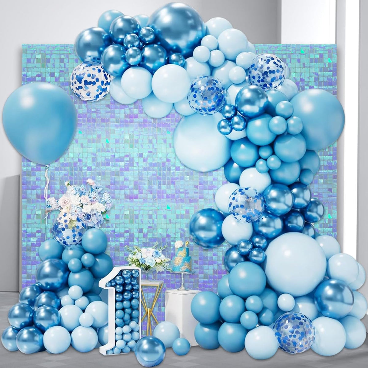 12PCS Colorful Ice Blue Shimmer Wall Backdrop, Square Sequin Photo Backdrops Panel, Glitter Wall Background for Birthdays, Weddings, Christmas, Engagements, Disco Bachelorette Party Decor (3FTx4FT)