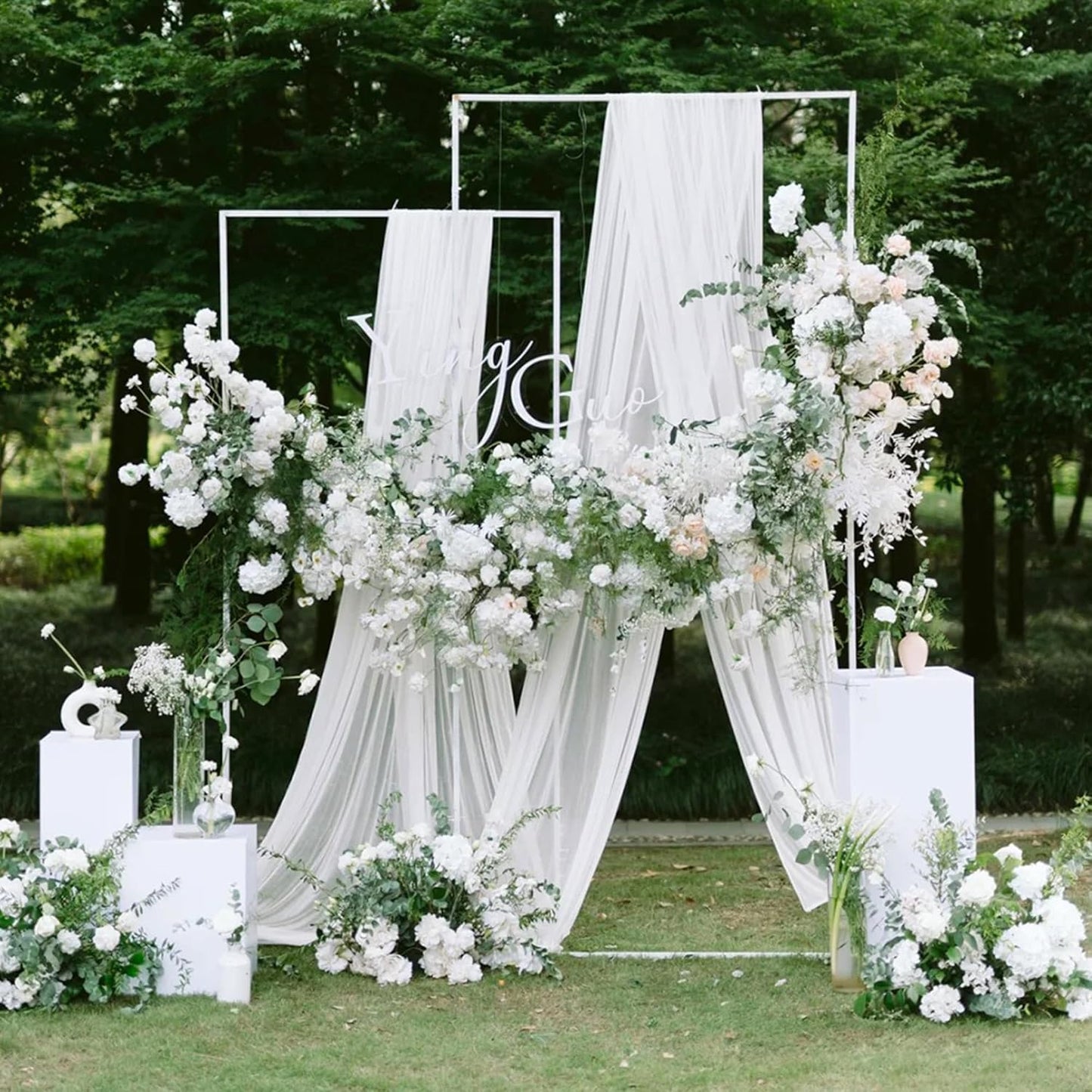Wokceer Wedding Arch Draping Fabric 3 Panels 28.7" x 20FT White Drapes Sheer Fabric Backdrop Arch Draping Fabrics for Wedding Ceremony Birthday Party Bridal Shower Decoration