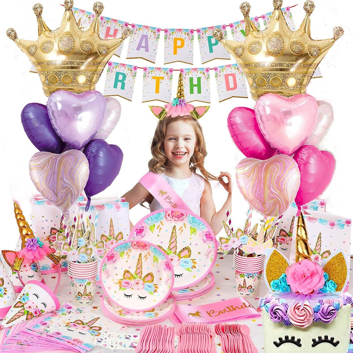 Pink Balloons Birthday Decorations,Gold Crown Princess Foil Balloons Set for Girls Women Party Decorations Baby Shower