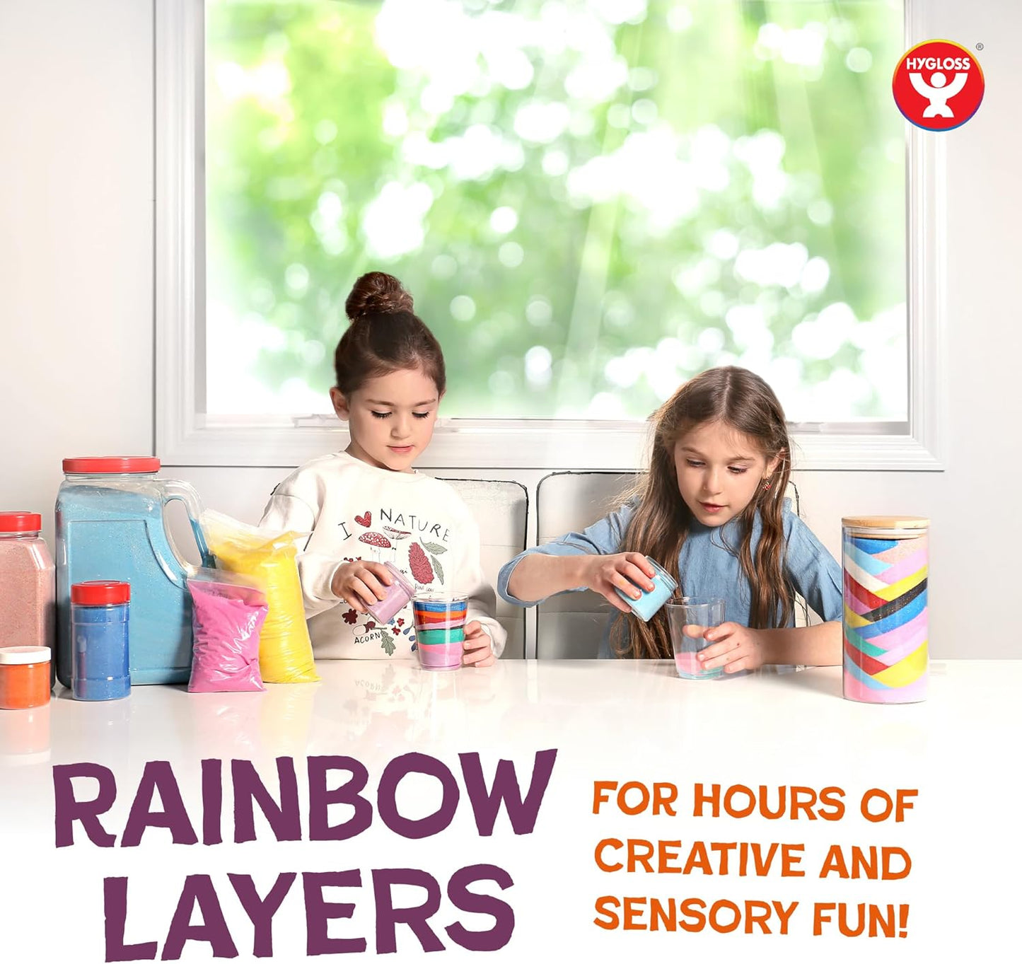 Hygloss Colored Sand for Crafts – 1 lb Bottle, Bright Rainbow – Vibrant Colorful Fine Sensory Play Sand Art Kits for Kids – Classroom Activities for Children 3 4 5 6 7 8 9 10 11 12 – Safe for Ages 3+