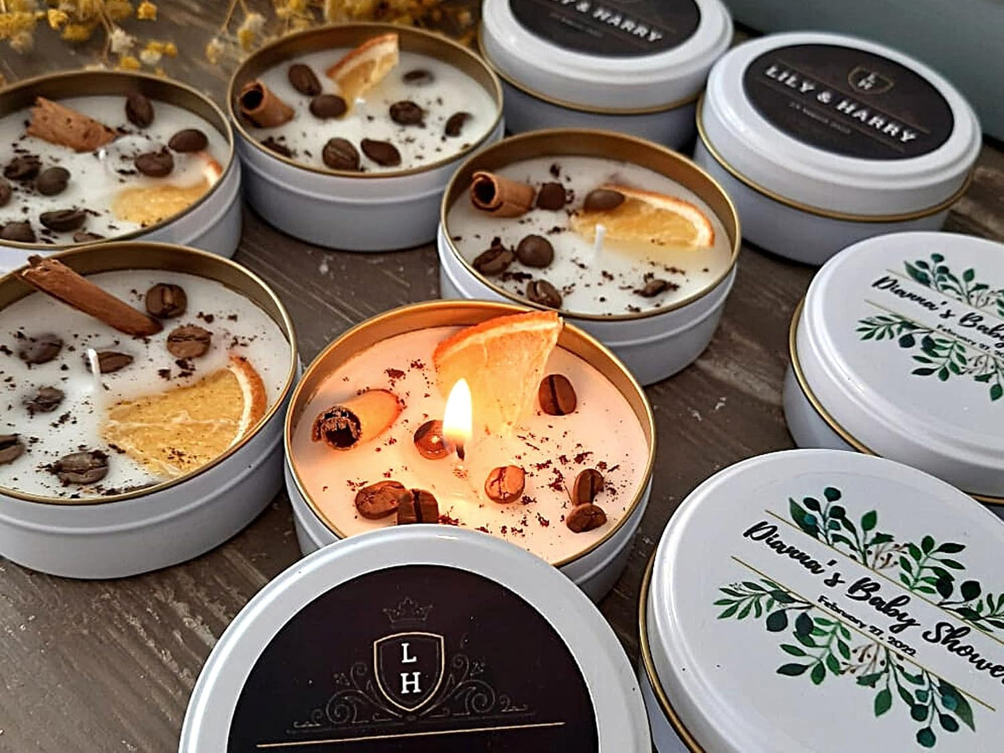 Coffee Scented Soy Wax Candle Favors with Hand-Placed Orange and Cinnamon Stick - Handmade Gift Set for Wedding Guest - Bridal Shower Baby Shower Birthday (20 Pieces)